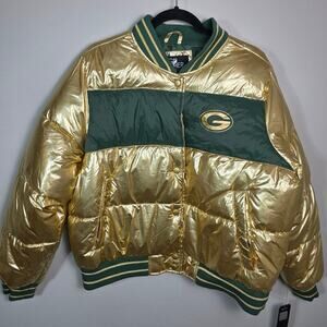 NWT Green Bay Packers G-III Women's XXL Gold Shiny Puffer Jacket Coat NFL $120